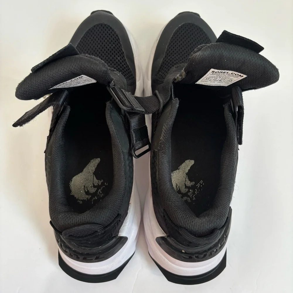 Sorel Kinetic RNEGD Sneakers Black White Hook & Loop Strap Athletic Shoes 6.5